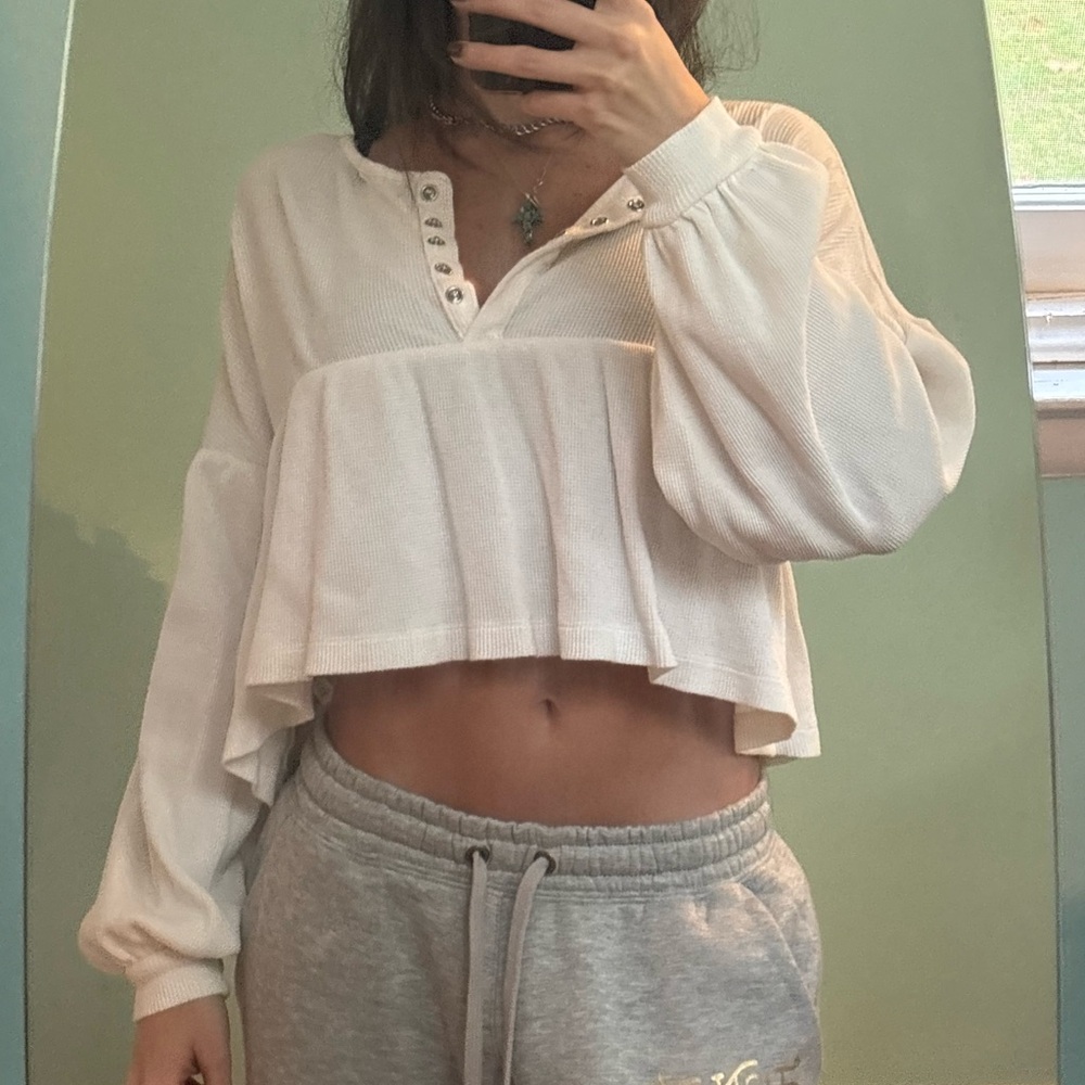 Urban Outfitters Cream Henley Crop Top